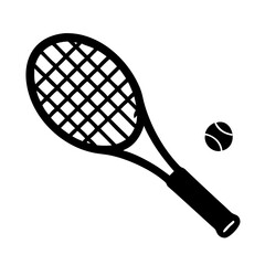 Simple black and white tennis racket vector with tennis ball icon art silhouette icon