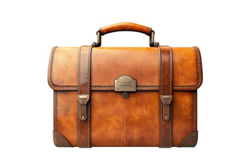A meticulously crafted vintage leather briefcase evoking memories of journeys and untold on transparent background
