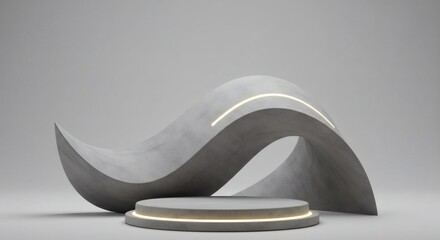 Abstract Concrete Wave Display Stand with Subtle Lighting 3D Render