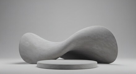 Abstract Concrete Sculpture Minimalist 3D Render of a Fluid Form on a Platform