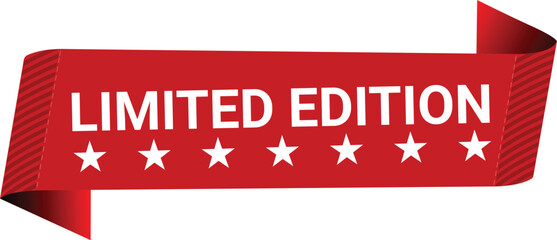 A vibrant red ribbon banner with the words "LIMITED EDITION" in white, accompanied by five white stars, indicating a special, exclusive item.
