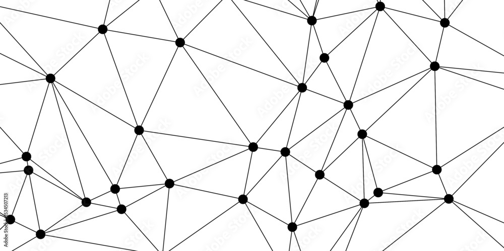 Poster abstract minimalistic black and white network pattern consisting of randomly connected black dots an