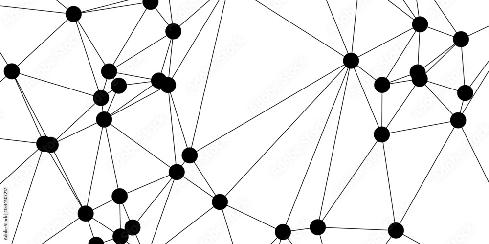 Poster abstract minimalistic black and white network pattern consisting of randomly connected black dots an