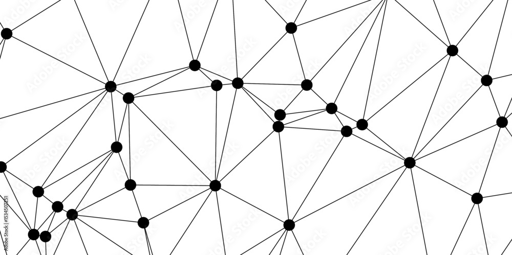 Poster abstract minimalistic black and white network pattern consisting of randomly connected black dots an