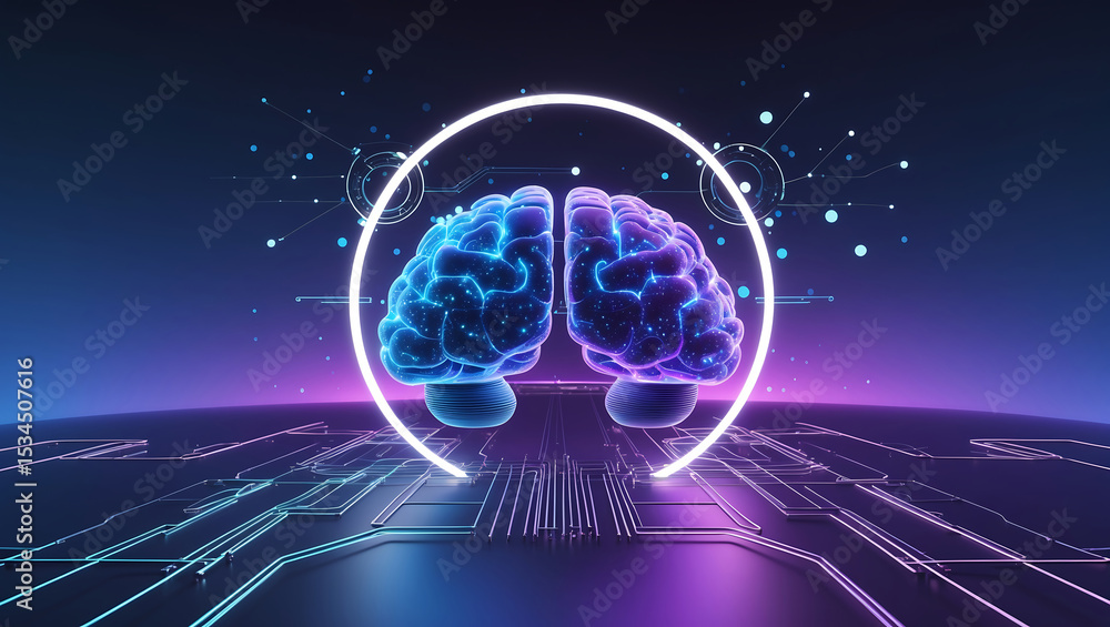 Poster abstract digital brain concept illustrating artificial intelligence and neural network connections