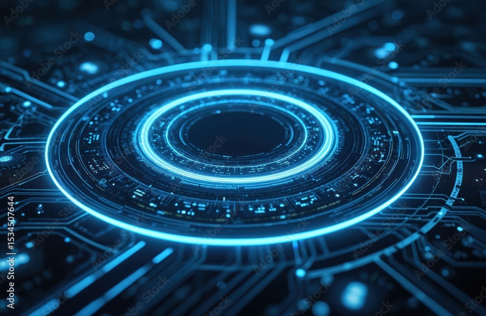 Aufkleber futuristic hi-tech circle with blue lines. abstract digital design features network elements. time t