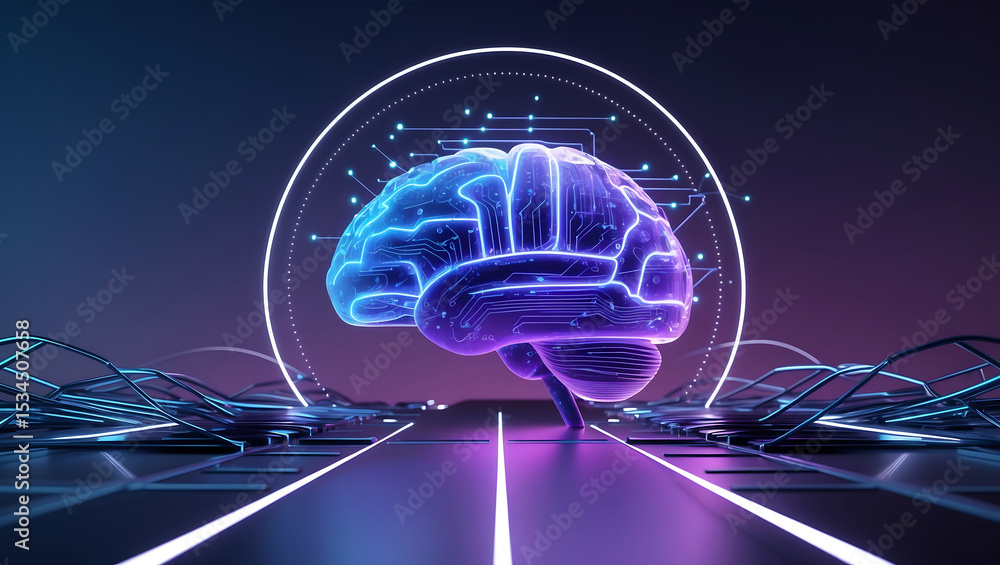 Poster abstract digital representation of artificial intelligence brain and circuitry concept