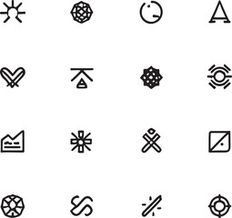 Diverse Minimalist Line Art Icon Set - Abstract Symbols and Geometric Shapes for Modern Design Projects
