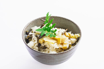 収獲したワラビで山菜ごはん