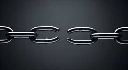 Obraz premium Broken Metal Chain Links Concept - Disconnected Chain on Dark Background, Freedom & Weak Link Symbol