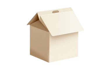 A symbolic home represented by a simple open cardboard box suggesting safety storage and on transparent background