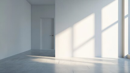 Sunlit corner in an empty room with modern wall texture