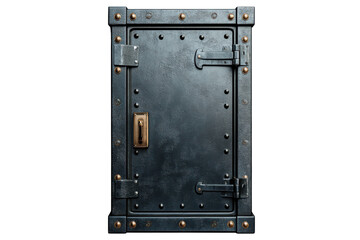 An imposing steel vault door weathered and secured hinting at untold stories of secrets and on transparent background