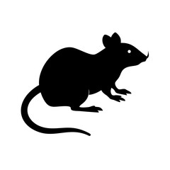 Fototapeta premium Illustration of a black silhouette of a mouse with a long tail and small ears on a white background created with generated ai