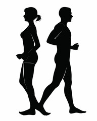 Fototapeta premium Silhouette of a woman and man standing back to back against a white background in a studio setting created with generated ai