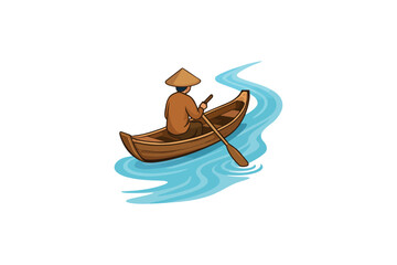 A boat in the river Color vector on white backgroun.01
