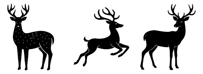 Silhouette set of elegant animal deer illustration vector graphic design woodland collection