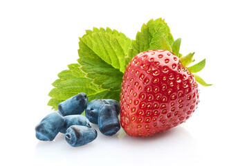 Strawberry with honeysuckle in closeup