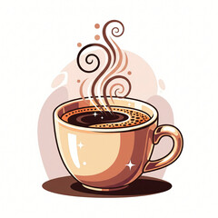 Obraz premium Steaming Hot Coffee Cup Clip Art Illustration with Warm Hues and Sparkles