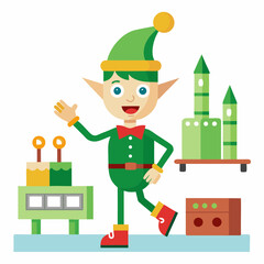 Elf Dancing Beneath Tree – Simple Vector on White