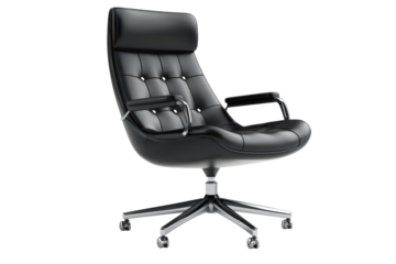 Commanding presence of a black leather executive chair symbolizing power and sophistication in on transparent background