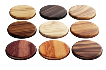 Discover the Rich Beauty of Nature Nine Unique Wood Samples Showcasing Textures and Grains on on transparent background