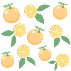 seamless pattern with lemons, illustration of Orange fruit, half and slices orange fruit for clipping path.