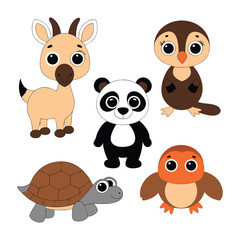 Adorable Wildlife Characters in Minimalist Cartoon Style