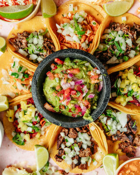 Guacamole and Tacos on a Platter
