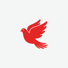 Download a red dove in flight vector. Simple silhouette design with bold color, symbolizing peace and freedom. Perfect for logos, prints, and graphic design.