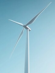This image shows a modern white wind turbine harvesting clean renewable energy from the wind.