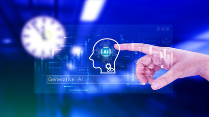 Fototapeta premium AI generative concept, using technology generative AI for working tools. Chat with AI, using technology smart robot AI, artificial intelligence to generate something. LLMs
