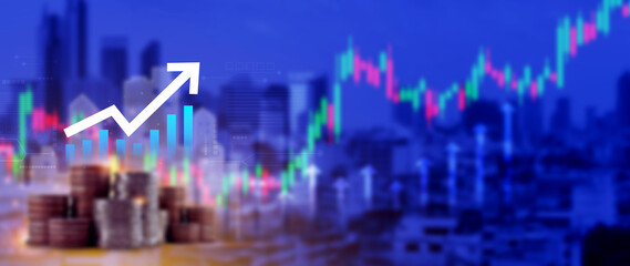 Global business growth analysis and asset investment chart Business and Finance, Up arrow economic chart, global economic trend analysis, Financial graph analysis on virtual screen.