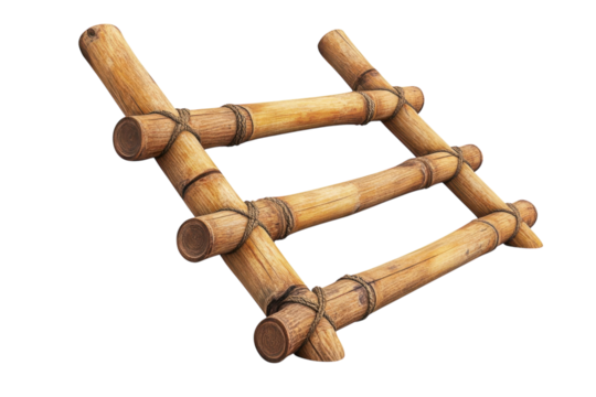 Rustic bamboo ladder a testament to craftsmanship hand tied with twine evoking a sense of on transparent background - Powered by Adobe