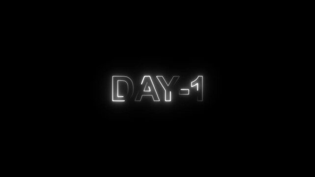 Day 1 text animation by white color neon on black background.
