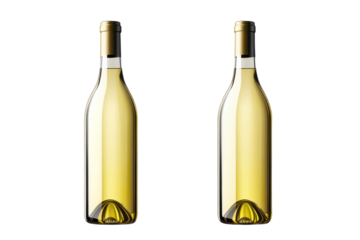 Two elegant bottles of crisp chilled white wine ready for a celebration casting a subtle glow on transparent background