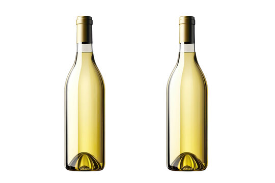 Two elegant bottles of crisp chilled white wine ready for a celebration casting a subtle glow on transparent background