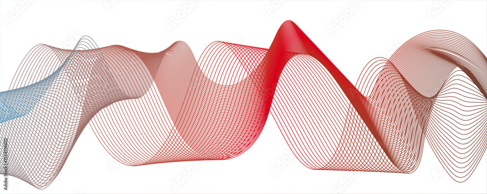 Aufkleber abstract digital composition with smooth, flowing waveforms made of fine, parallel red lines.modern 