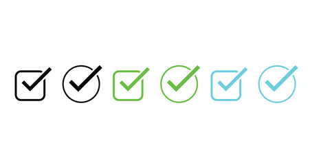Checkmark icon. Verified checkmark icon set. Vector illustration