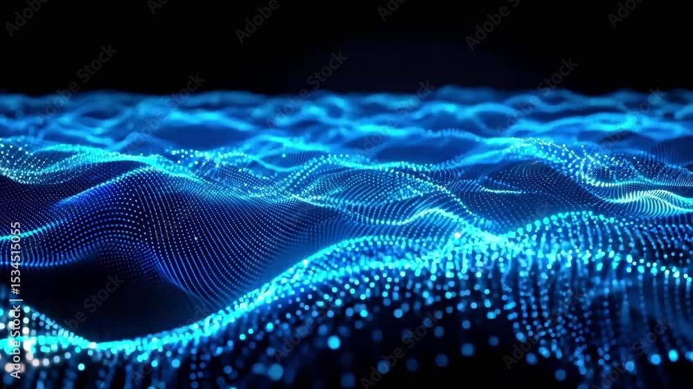 Poster blue particle wave technology background visual
