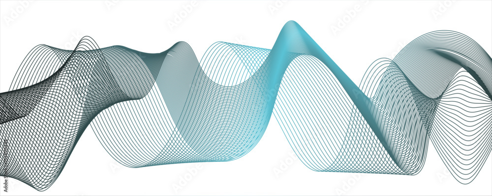 Poster abstract blue line wave with geometric technology and frequency gradient lines. smooth, evenly space