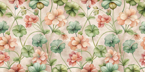 Beautiful floral pattern featuring pastel flowers and green leaves.