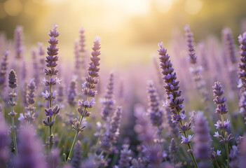 Obraz premium natural lavender flowers growth on plantation at sunny evening. Ai generated