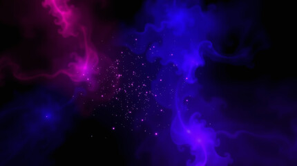 Pink and blue nebula with sparkling stars in the dark night sky