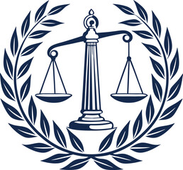  Elegant justice symbol with scales and laurel wreath. Legal Logo for law firm branding vector illustration.