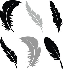 Collection of Elegant Feather Silhouettes Black and Gray Vector Illustrations