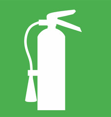 Fire extinguisher icon. Green background Fire extinguisher silhouette illustration isolated. Fit for safety signs of building