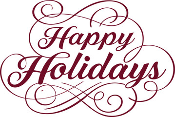 Elegant typography, cursive script, happy holidays text, vector illustration.