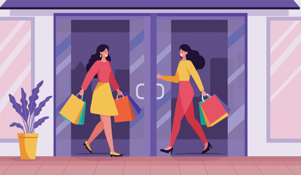Girl shopping in mall, 618 mid year event promotion background, vector illustration