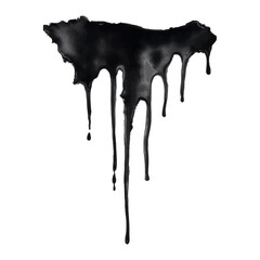 Dark watercolor splash with dripping effect resembling black blood or slime isolated on transparent background, perfect for horror and Halloween themed visuals and backgrounds. Vector art